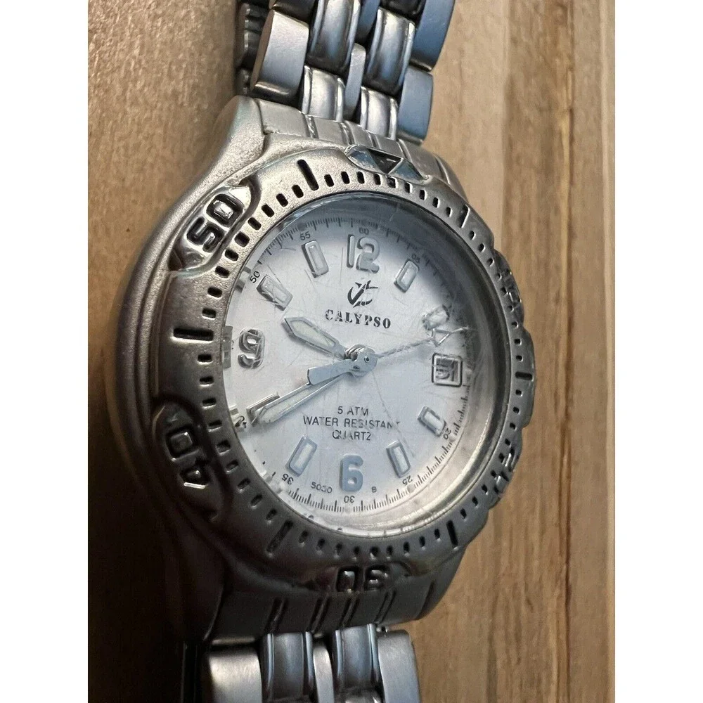 Calypso Model Collection 5030 GMT Bezel Triple Silver W Double Locking Buckle